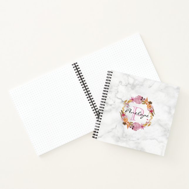 Pretty Pink Floral Wreath Monogram Notebook (Inside)