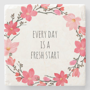 Pretty Pink Floral Wreath Positive Typography Stone Coaster