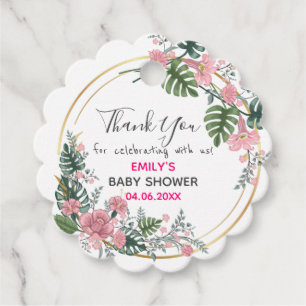 Pretty Pink Floral Wreath Thank You Baby Shower Favour Tags