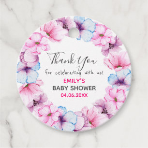 Pretty Pink Floral Wreath Thank You Baby Shower Favour Tags