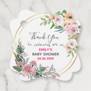 Pretty Pink Floral Wreath Thank You Baby Shower Favour Tags