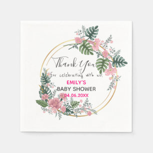 Pretty Pink Floral Wreath Thank You Baby Shower Napkin
