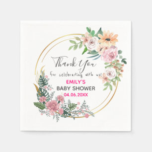 Pretty Pink Floral Wreath Thank You Baby Shower Napkin