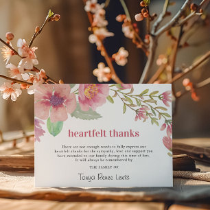 Pretty Pink Florals   Funeral Thank You Card