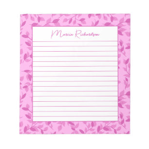 Pretty Pink Florals Modern Personalised Lined Notepad