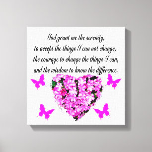 PRETTY PINK FLOWER AND BUTTERFLY SERENITY PRAYER CANVAS PRINT
