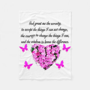 PRETTY PINK FLOWER AND BUTTERFLY SERENITY PRAYER FLEECE BLANKET
