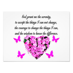 PRETTY PINK FLOWER AND BUTTERFLY SERENITY PRAYER PHOTO PRINT