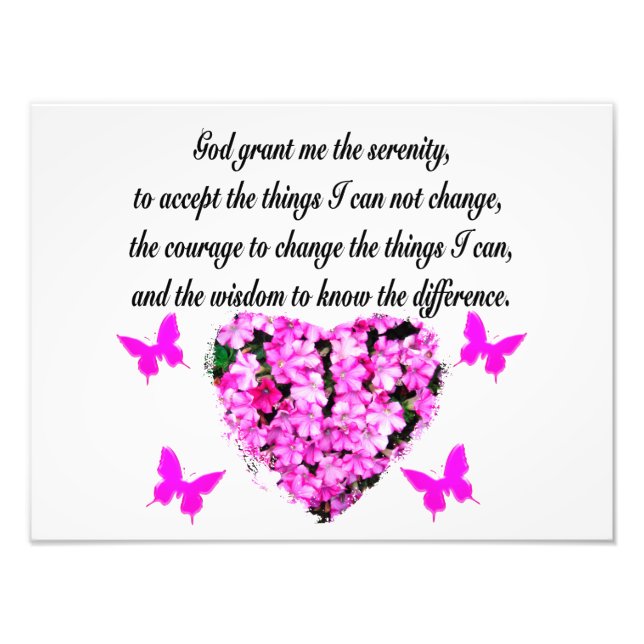 PRETTY PINK FLOWER AND BUTTERFLY SERENITY PRAYER PHOTO PRINT (Front)