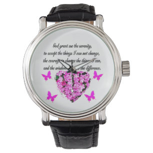PRETTY PINK FLOWER AND BUTTERFLY SERENITY PRAYER WATCH