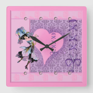 Pretty Pink Flower Fairy Accessories - add name Square Wall Clock