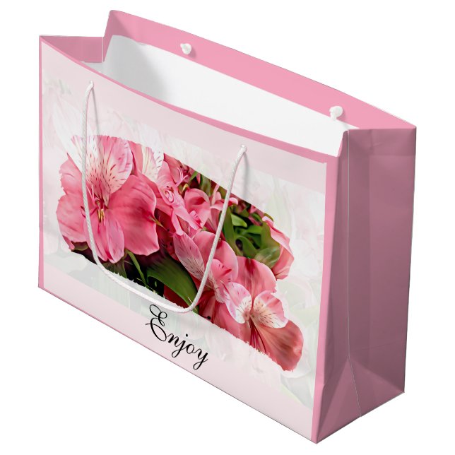 Pretty Pink Flower  Gift Bag (Front Angled)