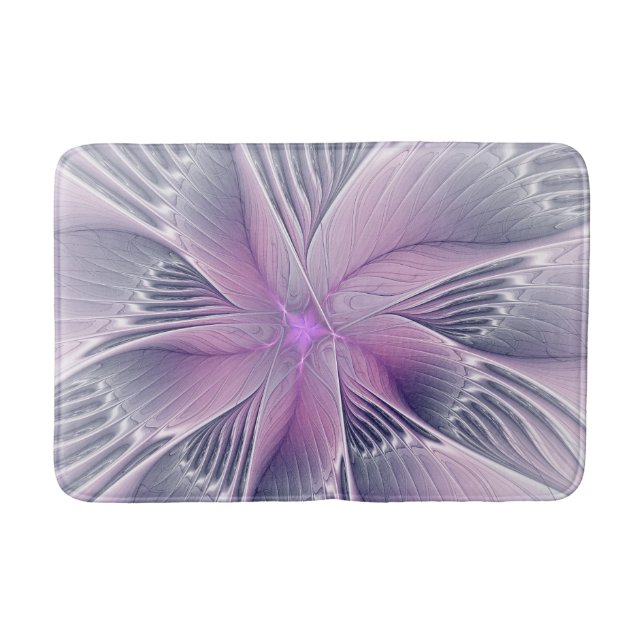 Pretty Pink Flower Modern Abstract Fractal Art Bath Mat (Front)