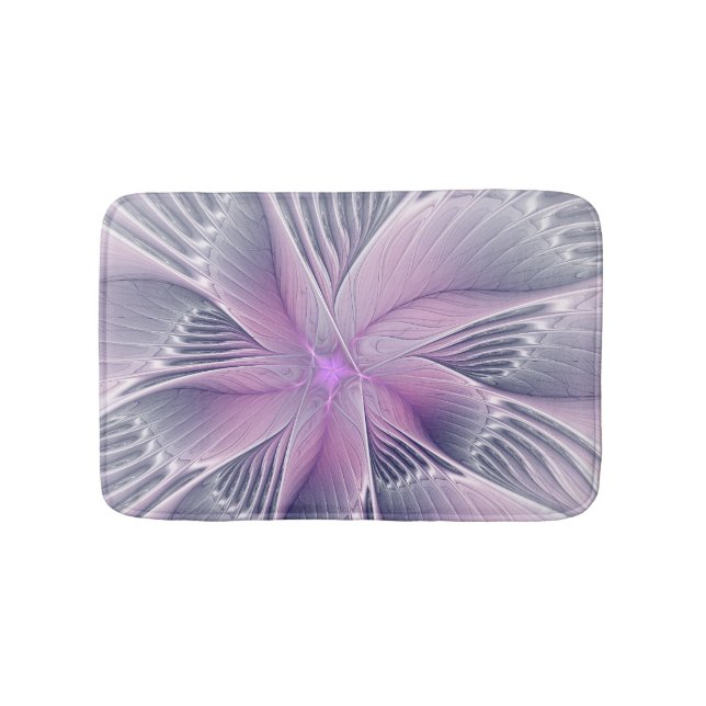 Pretty Pink Flower Modern Abstract Fractal Art Bath Mat (Front)