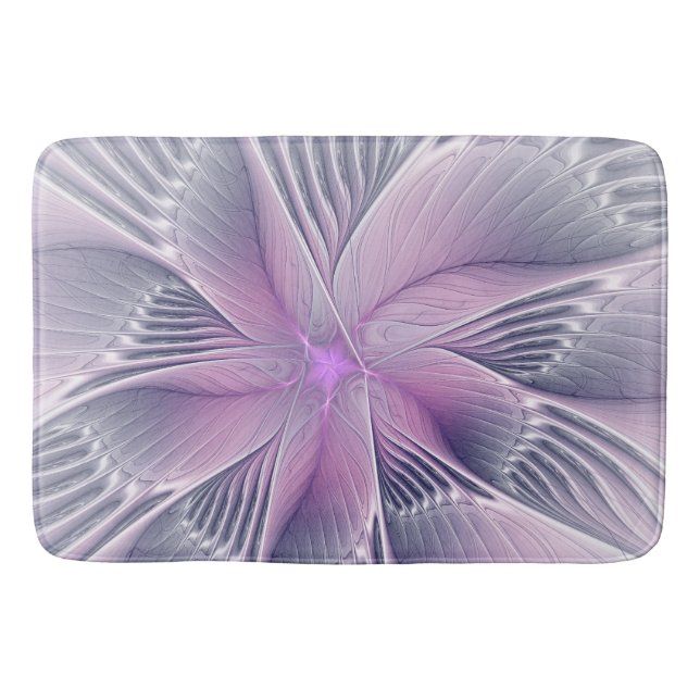 Pretty Pink Flower Modern Abstract Fractal Art Bath Mat (Front)