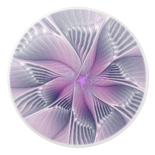 Pretty Pink Flower Modern Abstract Fractal Art Ceramic Knob