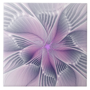 Pretty Pink Flower Modern Abstract Fractal Art Ceramic Tile