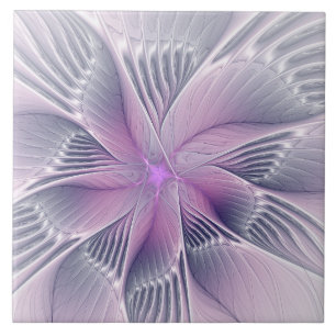 Pretty Pink Flower Modern Abstract Fractal Art Ceramic Tile