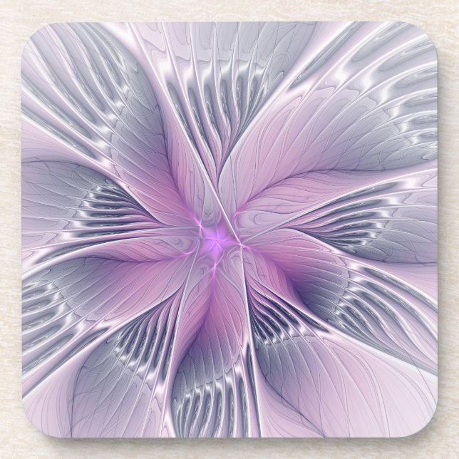 Pretty Pink Flower Modern Abstract Fractal Art Coaster (Front)