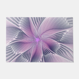 Pretty Pink Flower Modern Abstract Fractal Art Doormat