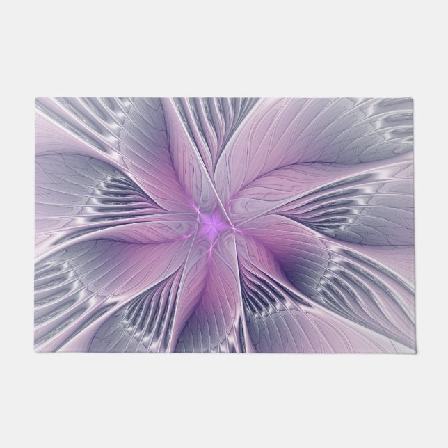 Pretty Pink Flower Modern Abstract Fractal Art Doormat (Front)