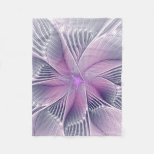 Pretty Pink Flower Modern Abstract Fractal Art Fleece Blanket