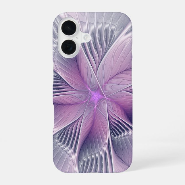 Pretty Pink Flower Modern Abstract Fractal Art iPhone 16 Case (Back)