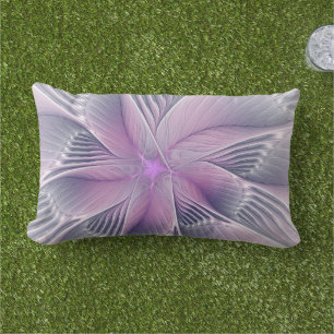 Pretty Pink Flower Modern Abstract Fractal Art Lumbar Cushion