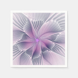 Pretty Pink Flower Modern Abstract Fractal Art Napkin