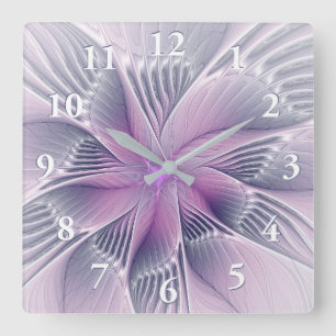 Pretty Pink Flower Modern Abstract Fractal Art Square Wall Clock