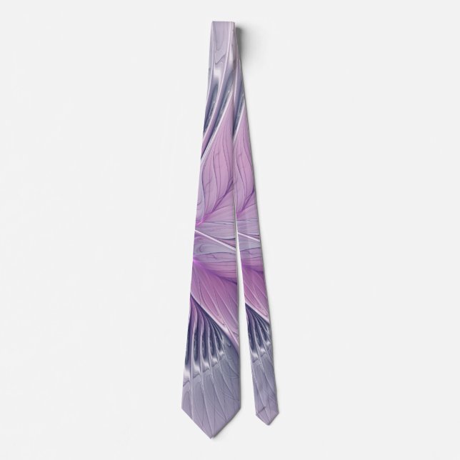 Pretty Pink Flower Modern Abstract Fractal Art Tie (Front)