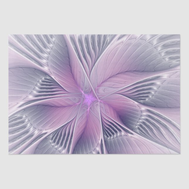 Pretty Pink Flower Modern Abstract Fractal Art Tissue Paper (Front)