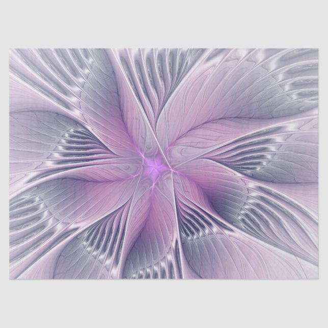 Pretty Pink Flower Modern Abstract Fractal Art Tissue Paper (Front)
