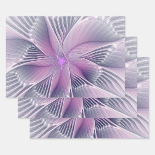 Pretty Pink Flower Modern Abstract Fractal Art Wrapping Paper Sheet