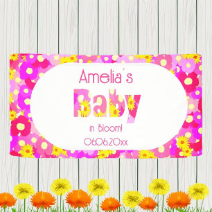Pretty Pink Flower Personalised Baby Shower Banner