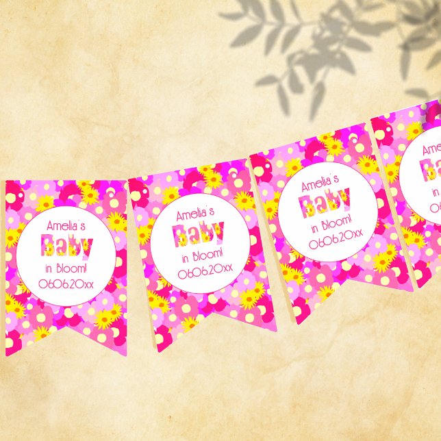 Pretty Pink Flower Personalised Baby Shower Bunting (Creator Uploaded)