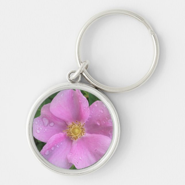 Pretty Pink Flower Photo Refreshing Raindrop Petal Key Ring (Front)