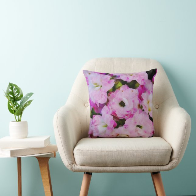 Pretty Pink Flower Watercolor Style Throw Pillow (Chair)