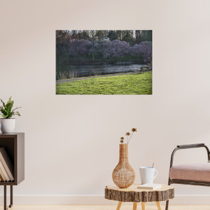Pretty Pink Flowered Trees Pond Poster