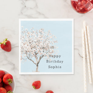 Pretty Pink Flowering Tree Birthday Napkin