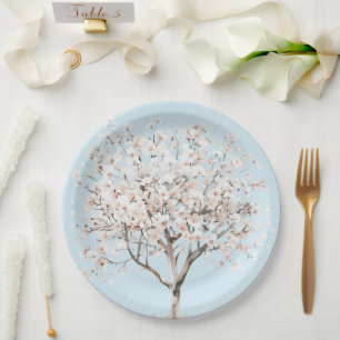 Pretty Pink Flowering Tree Bridal Shower Paper Plate