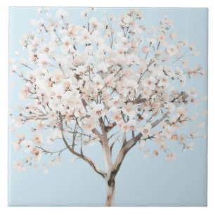 Pretty Pink Flowering Tree Ceramic Tile