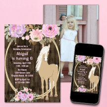 Pretty Pink Flowers Barnwood Photo Horse Birthday