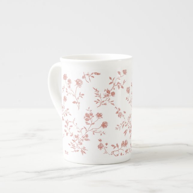 Pretty Pink Flowers Bone China Mug (Front Left)