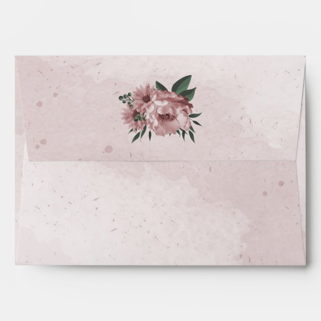 pretty pink flowers botanical wedding  envelope (Back (Top Flap))