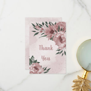pretty pink flowers botanical wedding thank you card