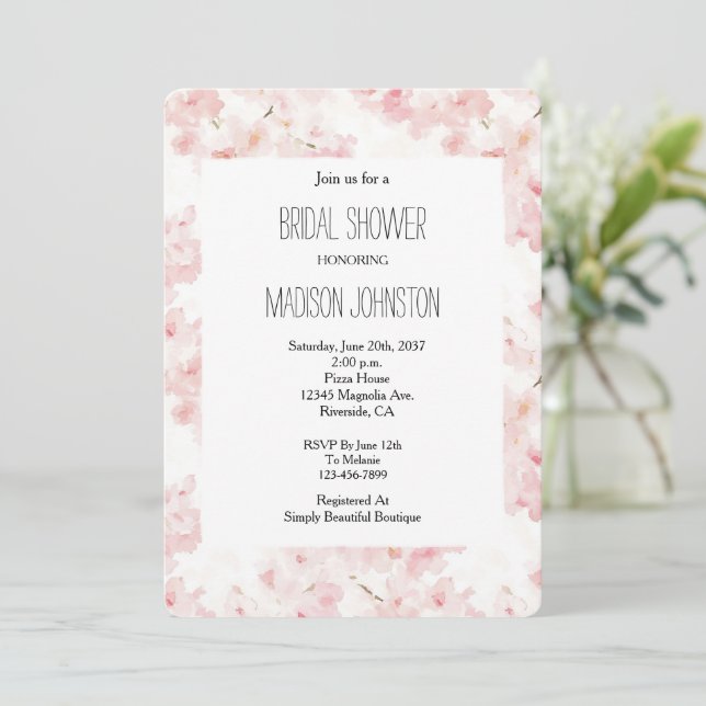 Pretty Pink Flowers Bridal Shower Invitation (Standing Front)