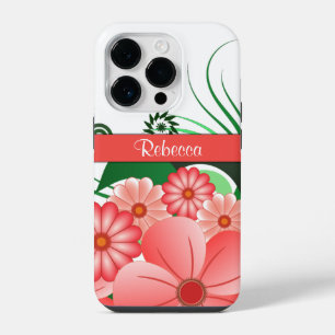 Pretty Pink Flowers Custom Name Hibiscus Floral iPhone Case