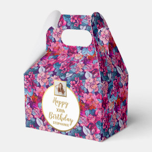Pretty Pink Flowers, Custom Photo, Happy Birthday Favour Box
