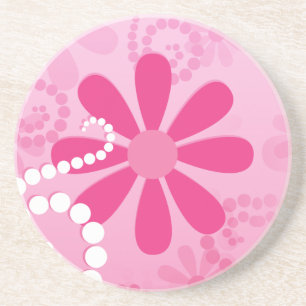 Pretty Pink Flowers Cute Retro Daisy Pattern Coaster